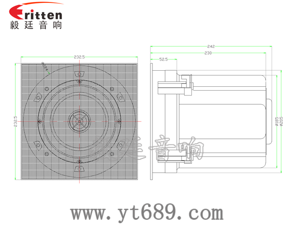 6.5寸圆筒天花吸顶式喇叭成品图带正方网罩