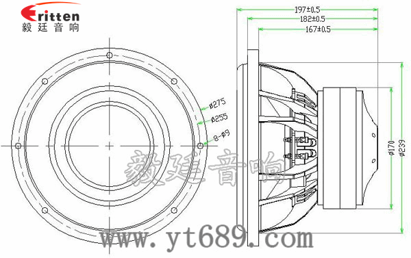 10寸500w汽车音响低音喇叭成品图